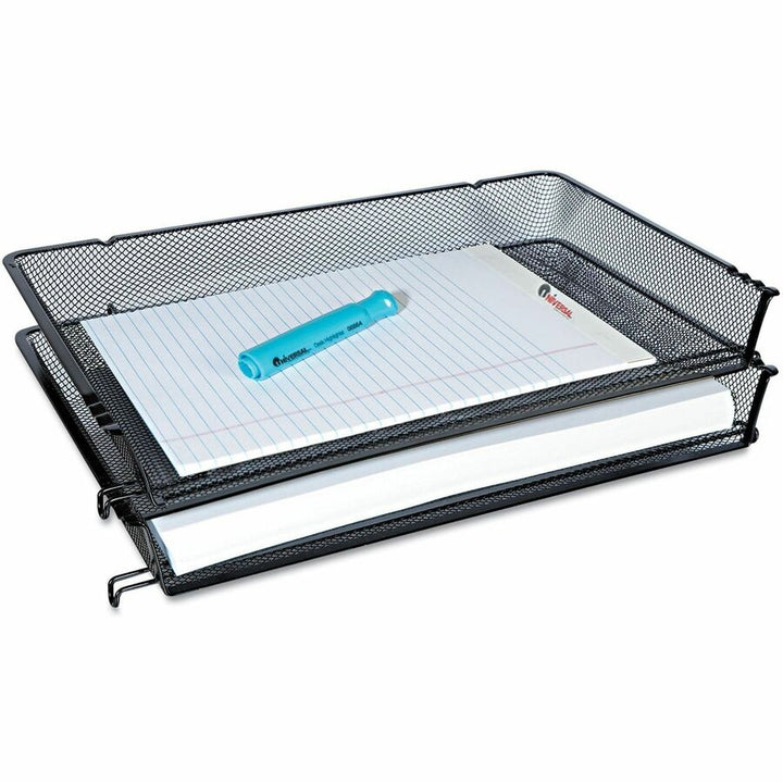 Image of Universal® Deluxe Mesh Stacking Side Load Tray, 1 Section, Legal Size Files, 17" x 10.88" x 2.5", Black