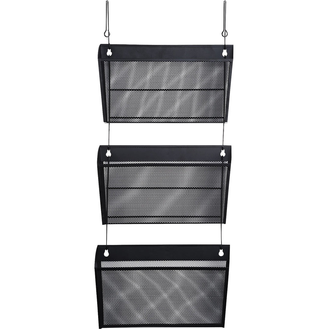 Image of Universal UNV20011 Hanging Organizer, 3 Pocket(s), 8.50" H x 14.13" W x 3.38" Depth, Black, Wire Mesh, 1 Set