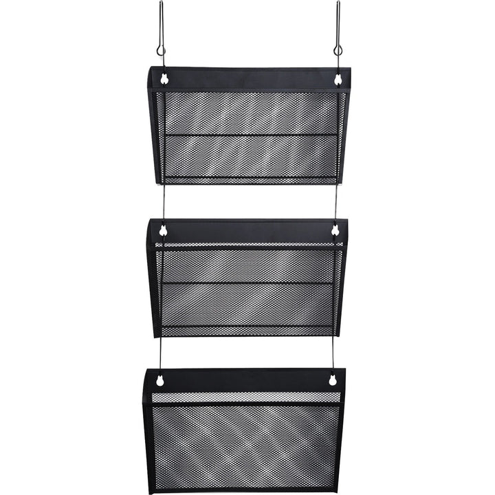 Image of Universal UNV20011 Hanging Organizer, 3 Pocket(s), 8.50" H x 14.13" W x 3.38" Depth, Black, Wire Mesh, 1 Set