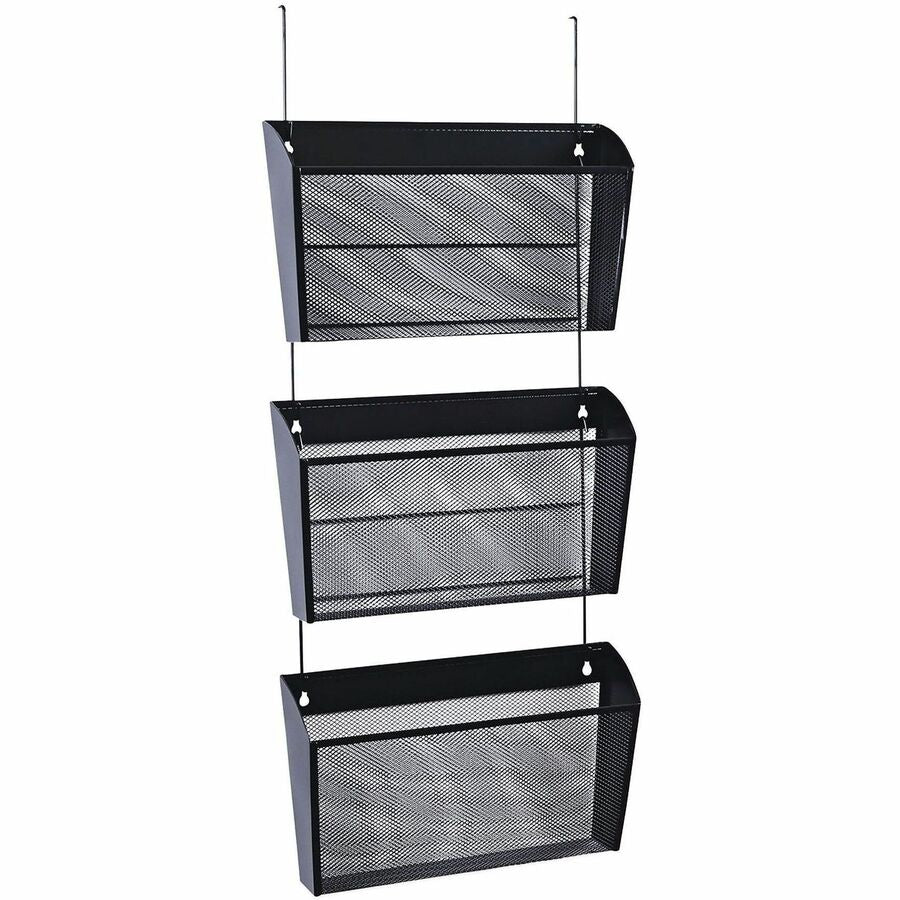 Image of Universal UNV20011 Hanging Organizer, 3 Pocket(s), 8.50" H x 14.13" W x 3.38" Depth, Black, Wire Mesh, 1 Set