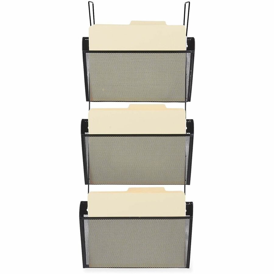 Image of Universal UNV20011 Hanging Organizer, 3 Pocket(s), 8.50" H x 14.13" W x 3.38" Depth, Black, Wire Mesh, 1 Set