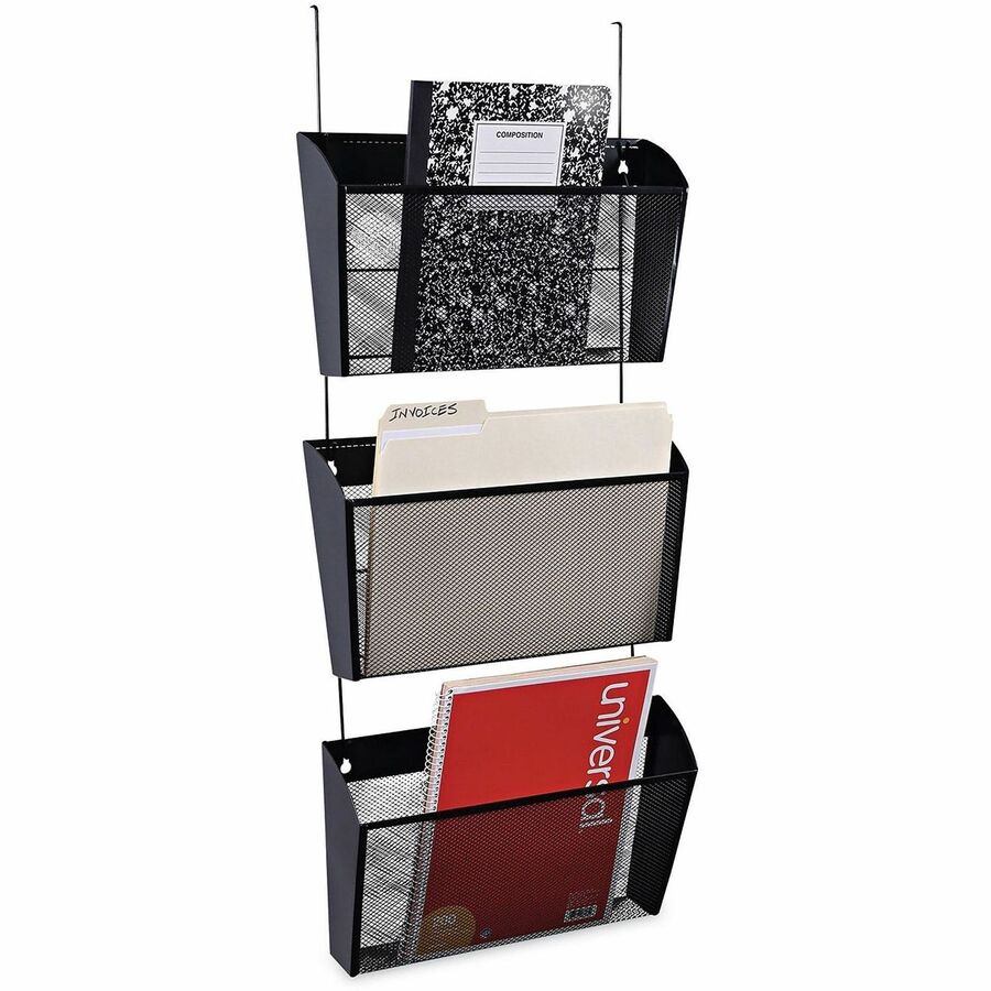 Image of Universal UNV20011 Hanging Organizer, 3 Pocket(s), 8.50" H x 14.13" W x 3.38" Depth, Black, Wire Mesh, 1 Set