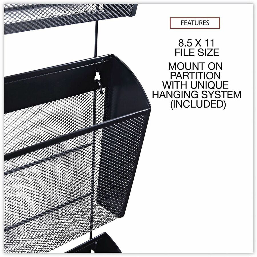Image of Universal UNV20011 Hanging Organizer, 3 Pocket(s), 8.50" H x 14.13" W x 3.38" Depth, Black, Wire Mesh, 1 Set