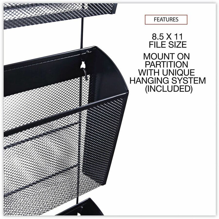 Image of Universal UNV20011 Hanging Organizer, 3 Pocket(s), 8.50" H x 14.13" W x 3.38" Depth, Black, Wire Mesh, 1 Set