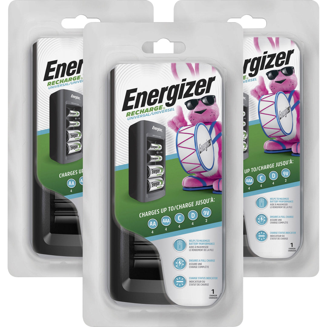 Image of Eveready® Battery Chargers, f/AA/AAA/C/D, 9V, 4"x8"x25-1/4", 3/CT, BK