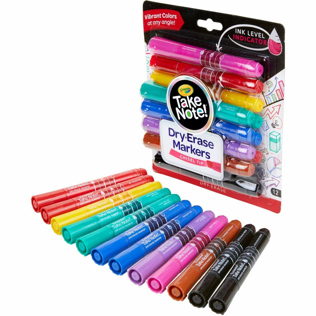 Image of Crayola® Take Note Dry-Erase Markers, Broad, Chisel Tip, Assorted, 12/Pack