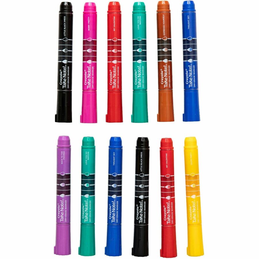 Image of Crayola Take Note! 586545 Dry Erase Markers, Erasable, Assorted Ink, 12 / Pack
