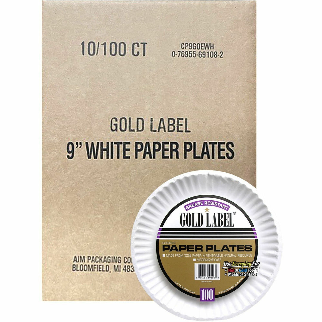 Image of AJM Packaging Plates, Paper, 9"Dia, 1000/CT, White