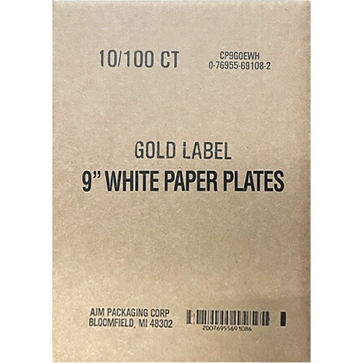 Image of AJM Packaging Plates, Paper, 9"Dia, 1000/CT, White