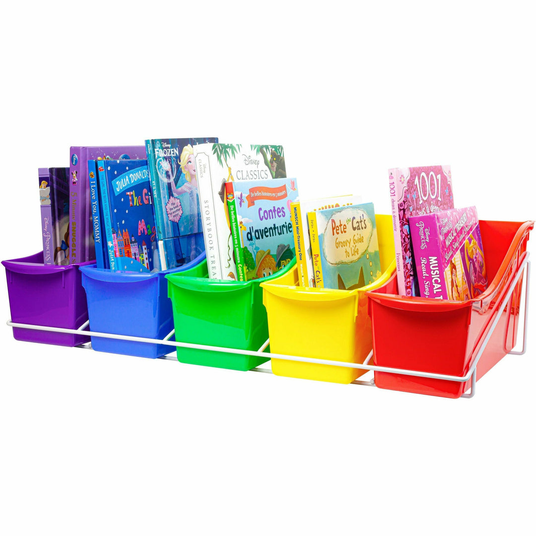 Image of Storex Book Rack, w/ 5 Bins, 14-3/10"Wx25-7/10"Lx7-1/4"H, AST