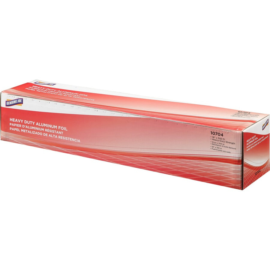 Image of Genuine Joe 10704CT Heavy-duty Aluminum Foil, 18" W x 500 ft Length, Heavy Duty, Sturdy, Dispenser, Pliable, Aluminum, Silver, 6 / Carton