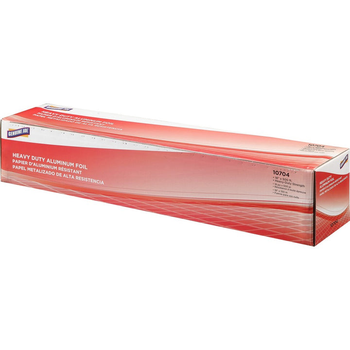 Image of Genuine Joe 10704CT Heavy-duty Aluminum Foil, 18" W x 500 ft Length, Heavy Duty, Sturdy, Dispenser, Pliable, Aluminum, Silver, 6 / Carton