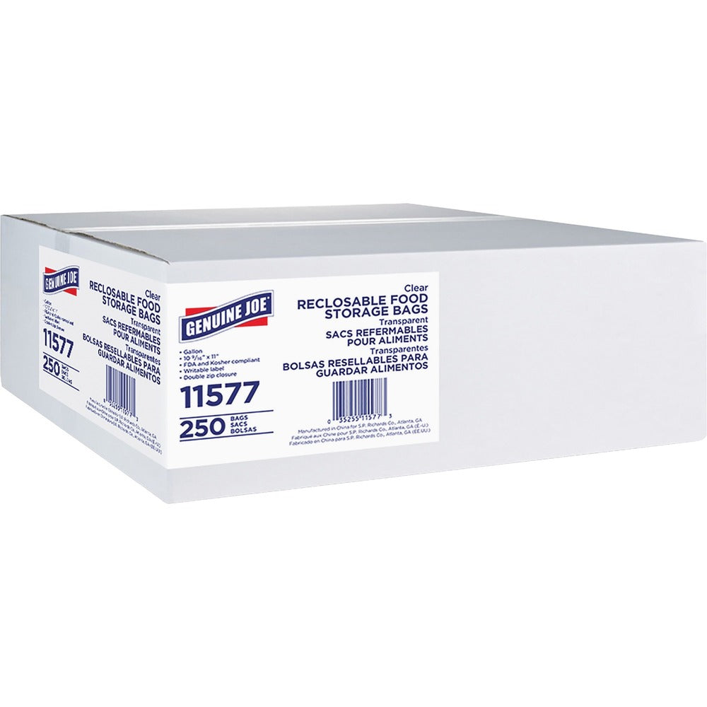 Image of Genuine Joe Food Storage Bags,Reclosable,1 Gal,1.75mil,250/BX,8BX/CT,CL