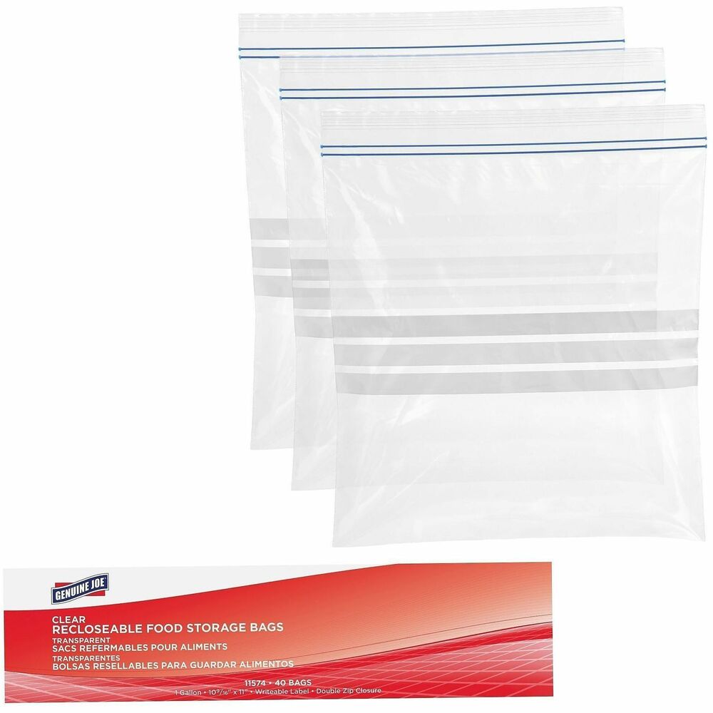 Image of Genuine Joe Food Storage Bags,Reclosable,1 Gal,1.75mil,40/BX,9BX/CT,CL