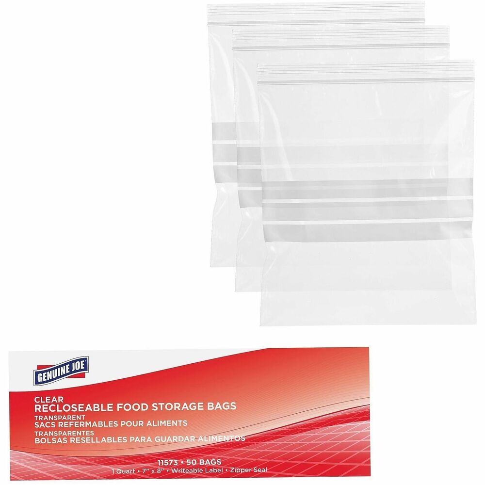 Image of Genuine Joe Food Storage Bags,Reclosable,1 Quart,1.75mil,50/BX,9BX/CT,CL