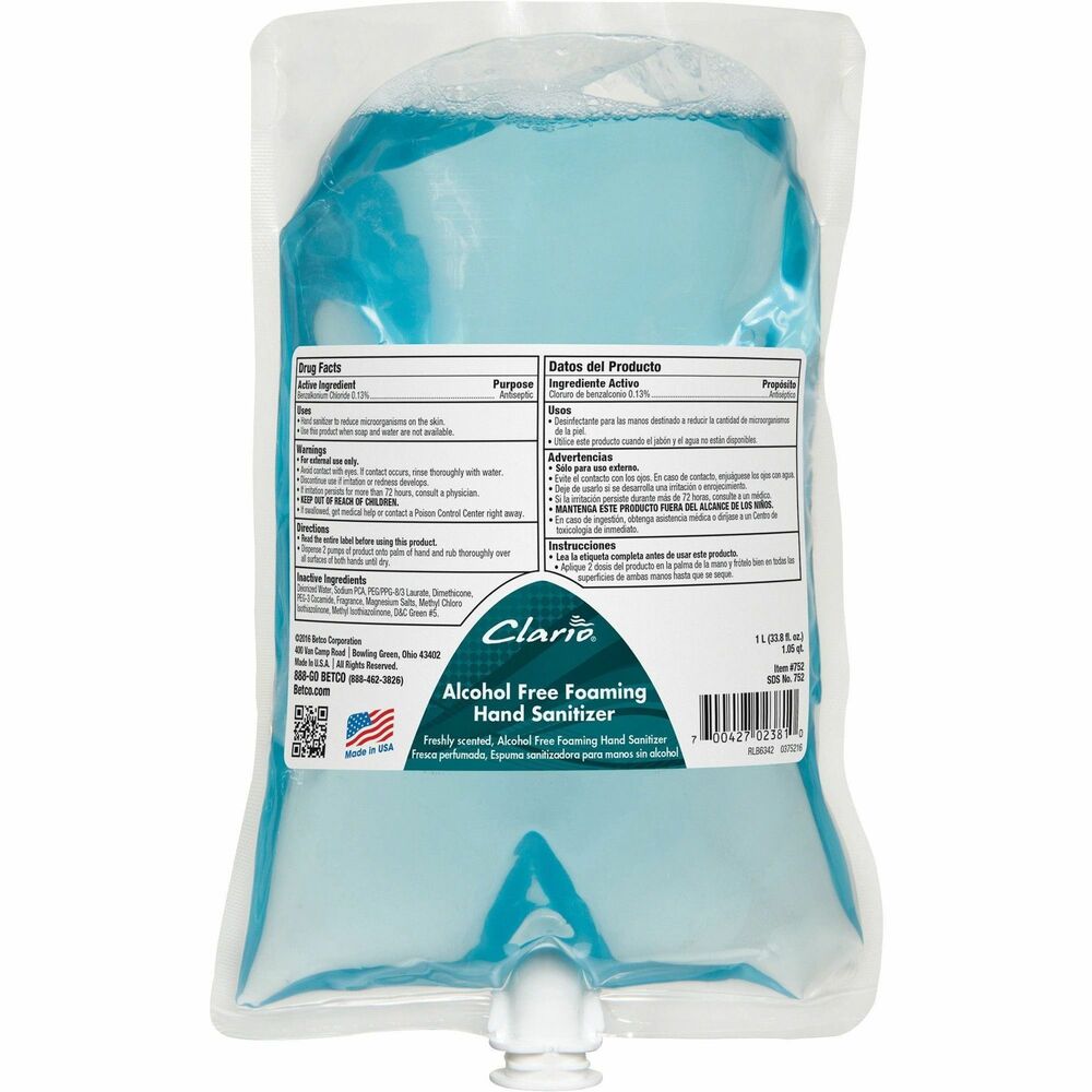 Image of Betco Corporation Hand Sanitizer, Foaming, f/Clario, 1000ml, Light Green