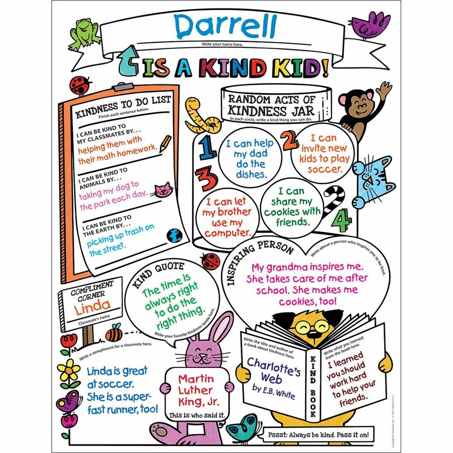 Image of Scholastic 1338227149 3-6 Class Kindness Personal Poster, 9.2" W x 7" Height, Black, White, 30 / Pack