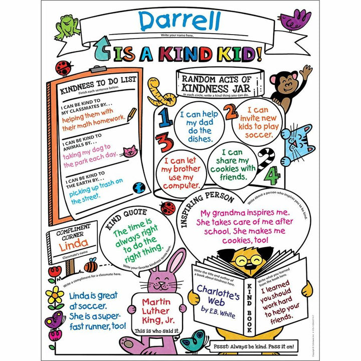 Image of Scholastic 1338227149 3-6 Class Kindness Personal Poster, 9.2" W x 7" Height, Black, White, 30 / Pack