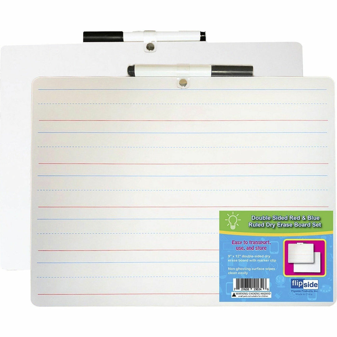 Image of Flipside 19134 2-sided Dry Erase Board Sets, 12" (1 ft) Width x 9" (0.8 ft) Height, White Hardboard Surface, Rectangle, Desktop, Lap, 12 / Pack