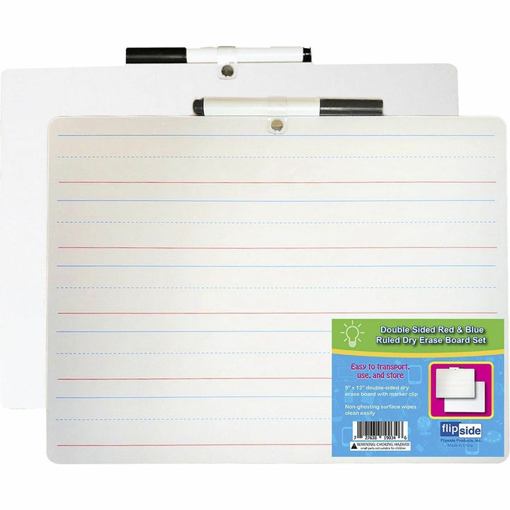 Image of Flipside 19134 2-sided Dry Erase Board Sets, 12" (1 ft) Width x 9" (0.8 ft) Height, White Hardboard Surface, Rectangle, Desktop, Lap, 12 / Pack