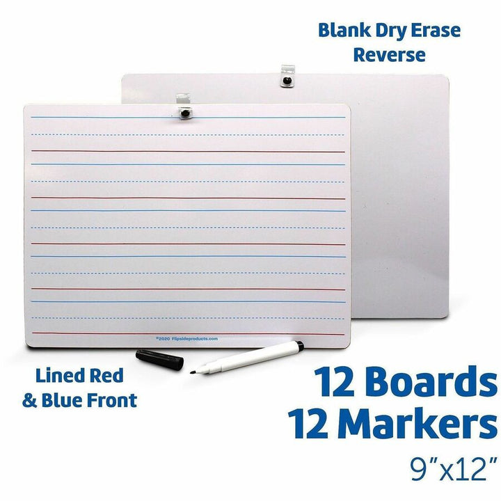 Image of Flipside 19134 2-sided Dry Erase Board Sets, 12" (1 ft) Width x 9" (0.8 ft) Height, White Hardboard Surface, Rectangle, Desktop, Lap, 12 / Pack