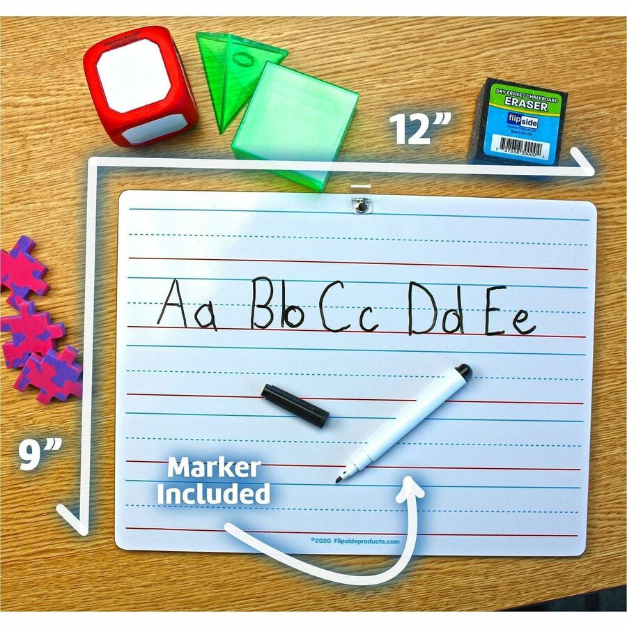 Image of Flipside 19134 2-sided Dry Erase Board Sets, 12" (1 ft) Width x 9" (0.8 ft) Height, White Hardboard Surface, Rectangle, Desktop, Lap, 12 / Pack