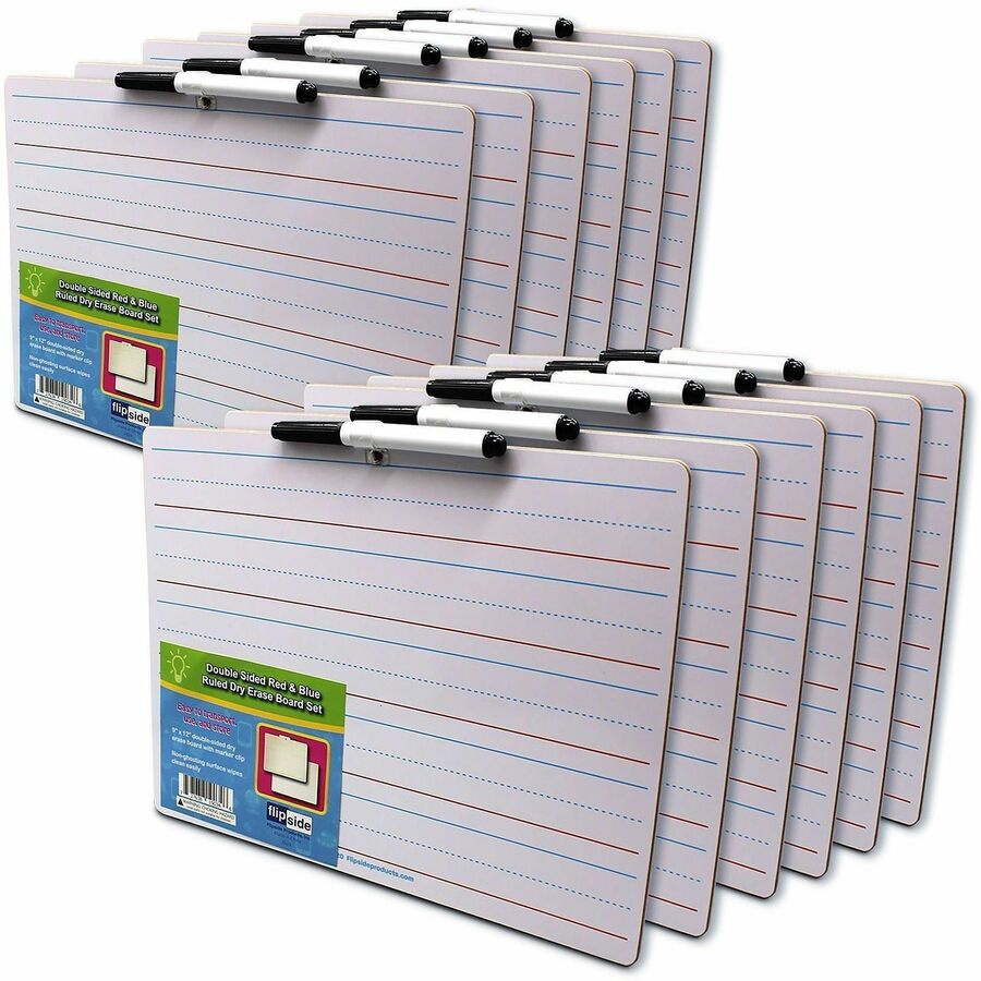 Image of Flipside 19134 2-sided Dry Erase Board Sets, 12" (1 ft) Width x 9" (0.8 ft) Height, White Hardboard Surface, Rectangle, Desktop, Lap, 12 / Pack