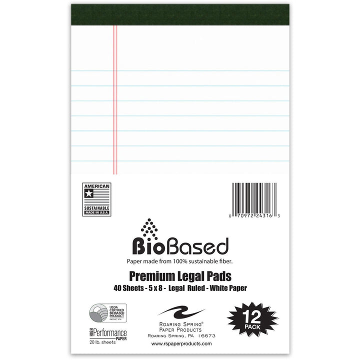 Image of Roaring Spring® Legal Pad, 20 lb, 40-Sheet, Legal, 5"x8", 12/PK, White