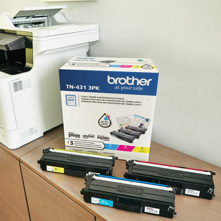 Image of Brother TN-431 TN431 Original Toner Cartridge, 1800 Pages Cyan, 1800 Pages Magenta, 1800 Pages Yellow, 1 Box