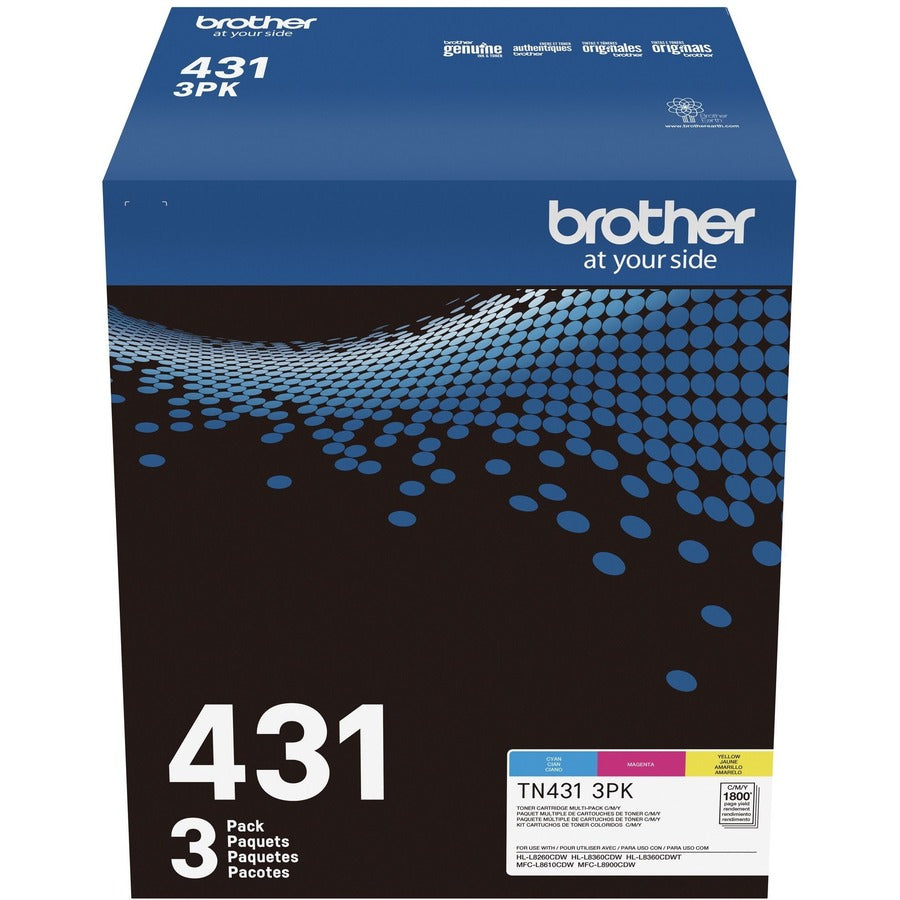 Image of Brother TN-431 TN431 Original Toner Cartridge, 1800 Pages Cyan, 1800 Pages Magenta, 1800 Pages Yellow, 1 Box