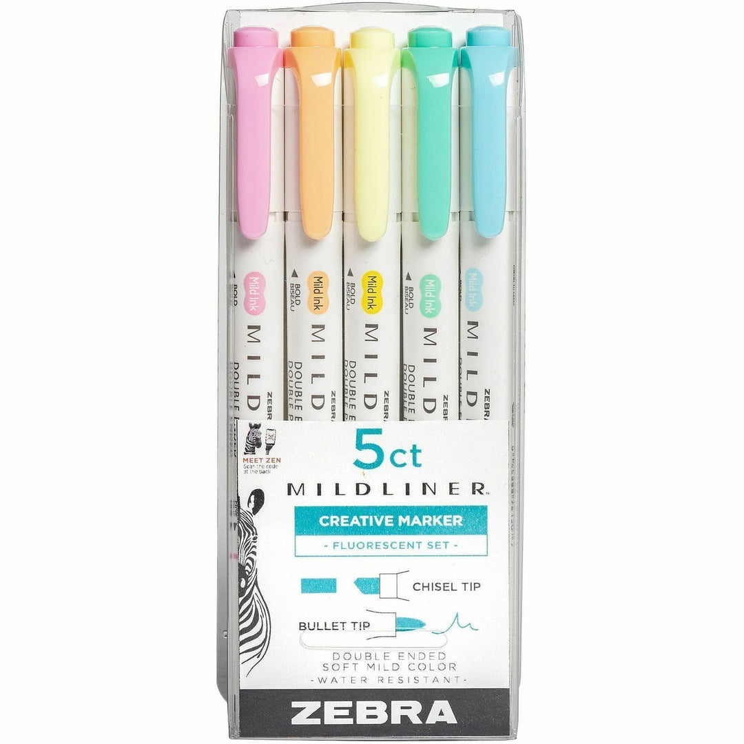 Image of Zebra® Mildliner Double Ended Highlighter, Assorted Ink Colors, Bold-Chisel/fine-Bullet Tips, Assorted Barrel Colors, 5/pack