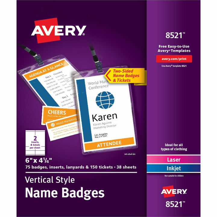 Image of Avery® Lanyard-Style Badge Holder W/laser/inkjet Inserts, Top Load, 4.25 X 6, We, 75/pk