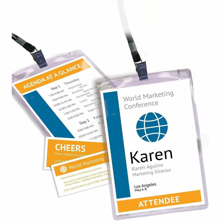 Image of Avery® 8521 Vertical Name Badges with Tickets Kit for Laser and Inkjet Printers, 4-1/4" x 6", PVC Plastic, White, 1 Box