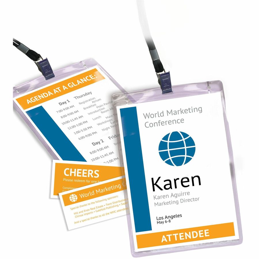 Image of Avery® 8521 Vertical Name Badges with Tickets Kit for Laser and Inkjet Printers, 4-1/4" x 6", PVC Plastic, White, 1 Box