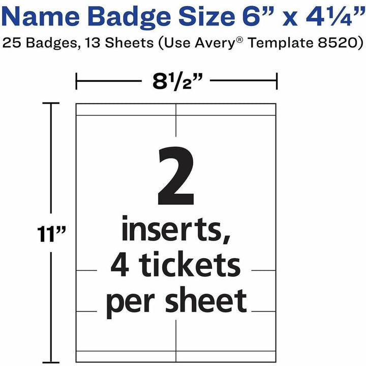 Image of Avery® 8521 Vertical Name Badges with Tickets Kit for Laser and Inkjet Printers, 4-1/4" x 6", PVC Plastic, White, 1 Box