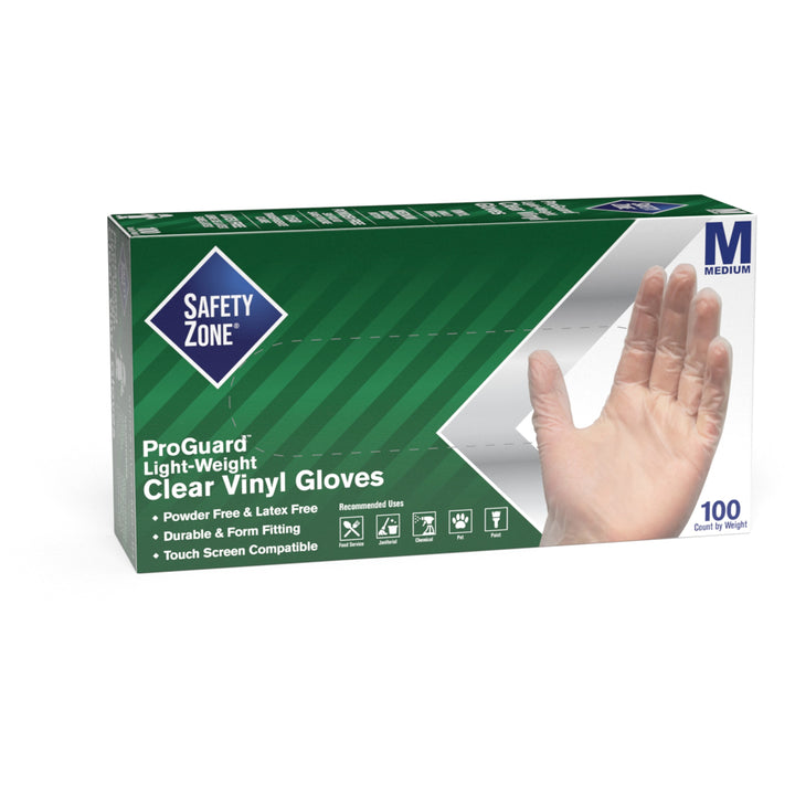 Image of The Safety Zone Gloves,Powder-free,Vinyl,9-1/4"L,Med,100/BX,10BX/CT,CL