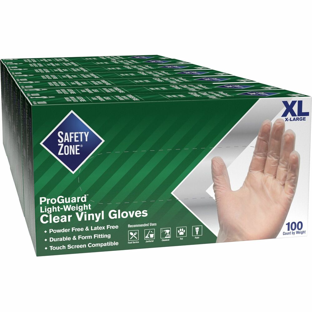 Image of The Safety Zone Gloves,Powder-free,Vinyl,9-1/4"L,XLarge,100/BX,10BX/CT,CL