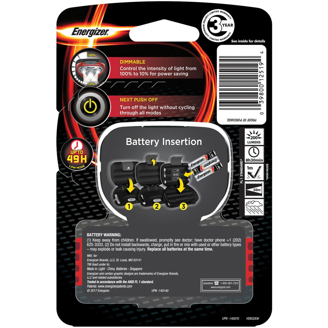 Image of Eveready® LED Vision HD Headlight, 300 Lumens, 4/CT, Red
