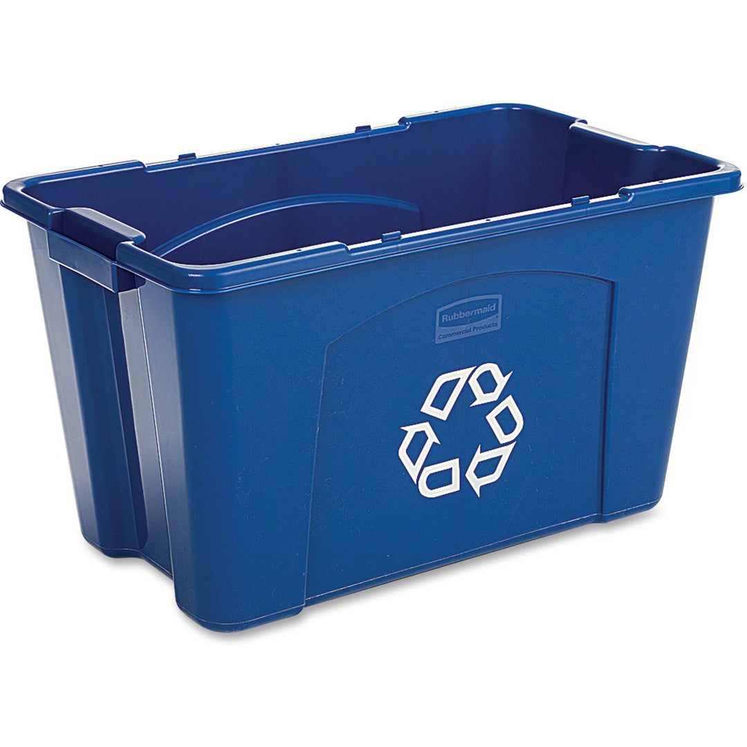 Image of Rubbermaid Commercial Products Recycle Bin, Stacking, Poly, Rectangular, 18 Gal, 6/CT, Blue