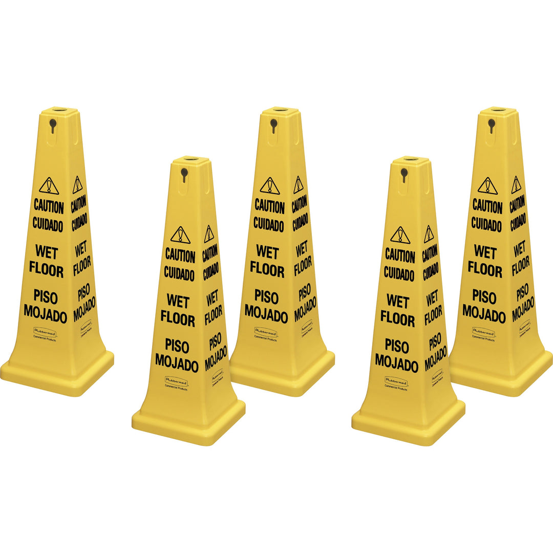 Image of Rubbermaid Commercial Products Safety Sign,"Caution Wet Floor",12-1/4"x12-1/4"x36",5/CT,YW