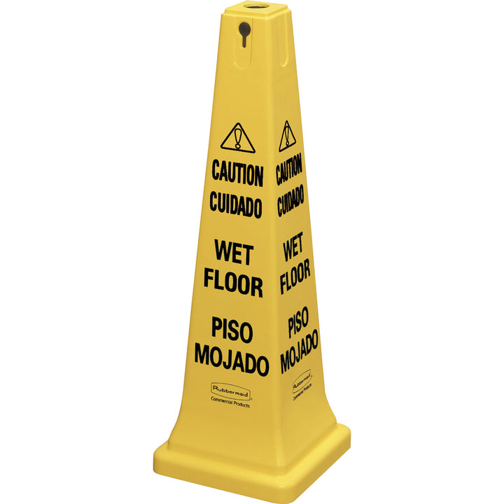 Image of Rubbermaid Commercial Products Safety Sign,"Caution Wet Floor",12-1/4"x12-1/4"x36",5/CT,YW