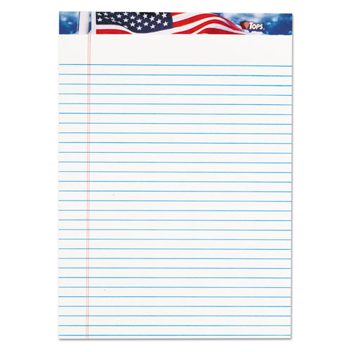 Image of TOPS 75140 American Pride Writing Pad, Red/White/Blue Headband, Wide/Legal Rule, (50) White 8.5 x 11 Sheets, 12/Pack