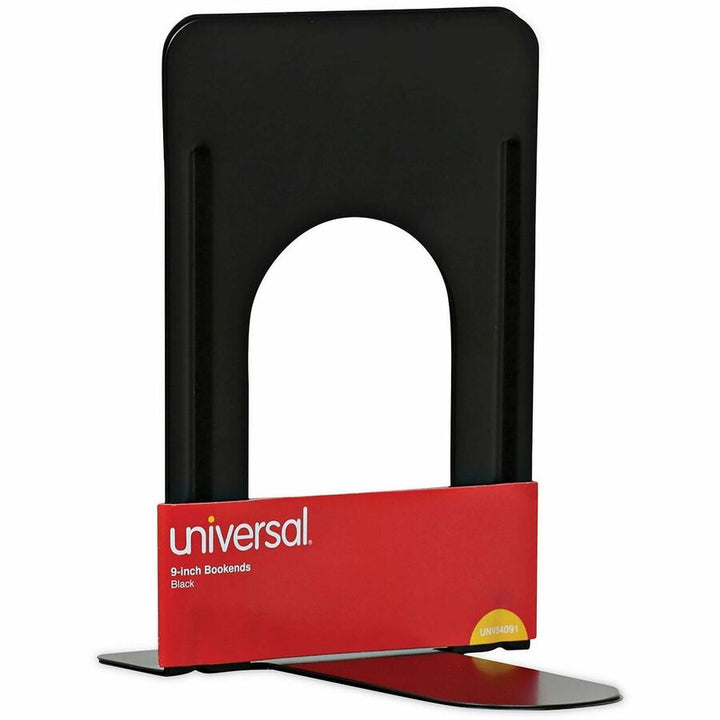 Image of Universal UNV54091 Bookend, 9" H x 5.88" W x 8.25" Depth, Rounded Corner, Black, Steel, Metal, 1 Pair