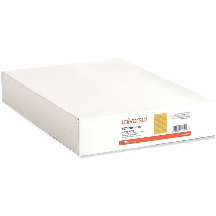 Image of Universal UNV63570 Envelope, Interoffice, #97, 28 lb, Self Adhesive, Brown Kraft, Kraft Paper, 100 / Box