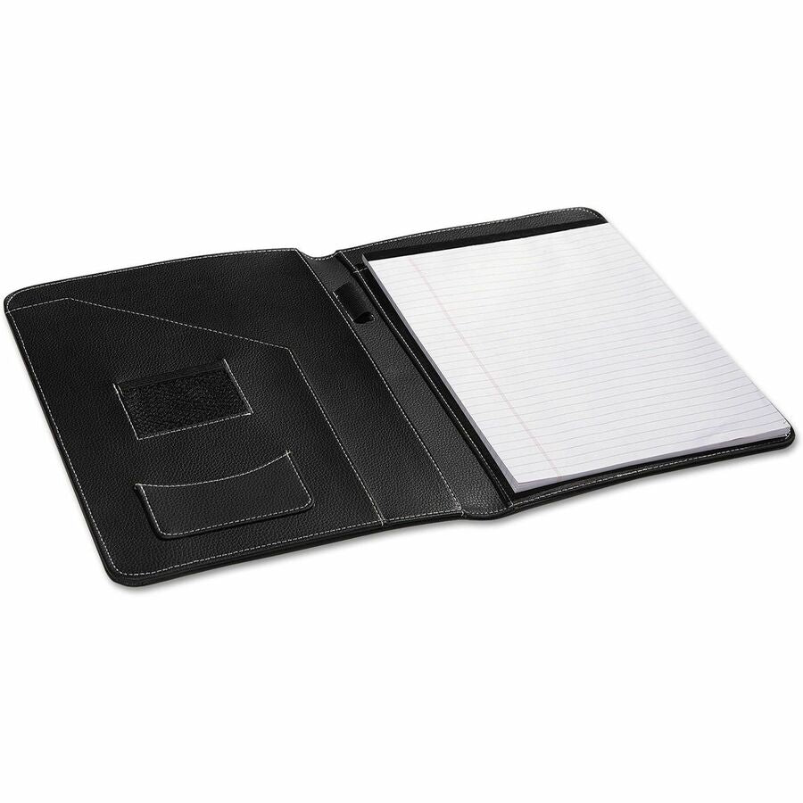 Image of Universal UNV32660 Leather-Look Pad Folio, Inside Flap Pocket w/Card Holder, Black, 8 1/2" x 11", Black, 1 Each