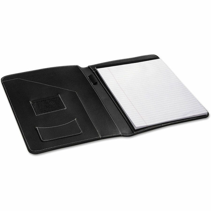 Image of Universal UNV32660 Leather-Look Pad Folio, Inside Flap Pocket w/Card Holder, Black, 8 1/2" x 11", Black, 1 Each