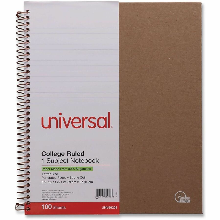 Image of Universal® Deluxe Sugarcane Based Notebooks, 1-Subject, Medium/College Rule, Brown Kraft Cover, (100) 11 x 8.5 Sheets