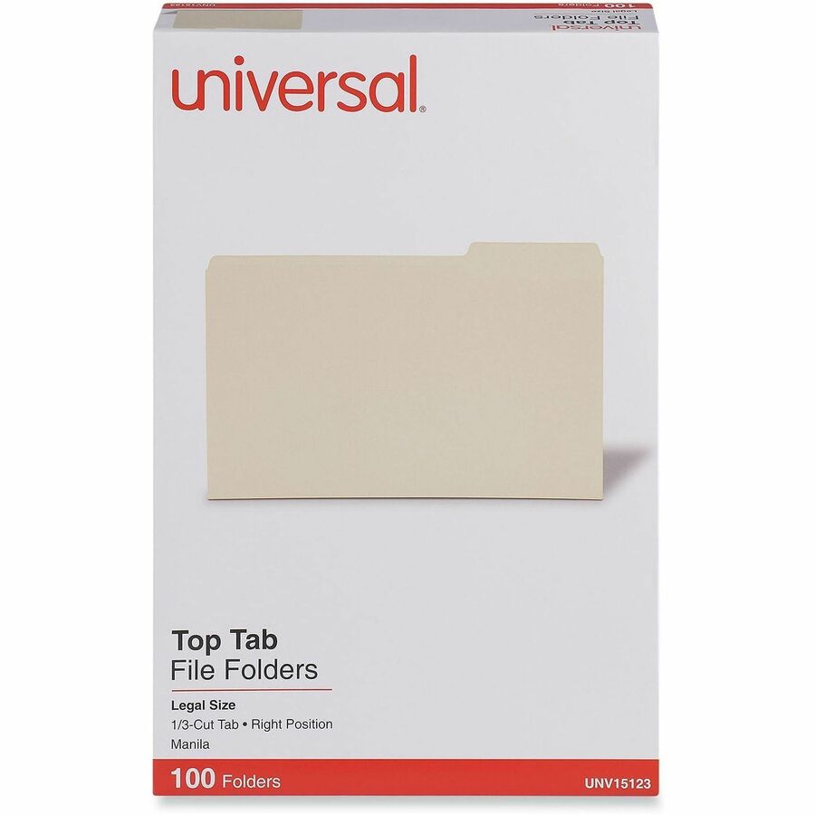 Image of Universal UNV15123 Top Tab File Folder, 8 1/2" x 14", 3/4" Expansion, Right Tab Position, 11 pt., Manila Paper, Brown, 10% Recycled, 100 / Box