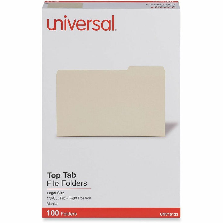 Image of Universal UNV15123 Top Tab File Folder, 8 1/2" x 14", 3/4" Expansion, Right Tab Position, 11 pt., Manila Paper, Brown, 10% Recycled, 100 / Box