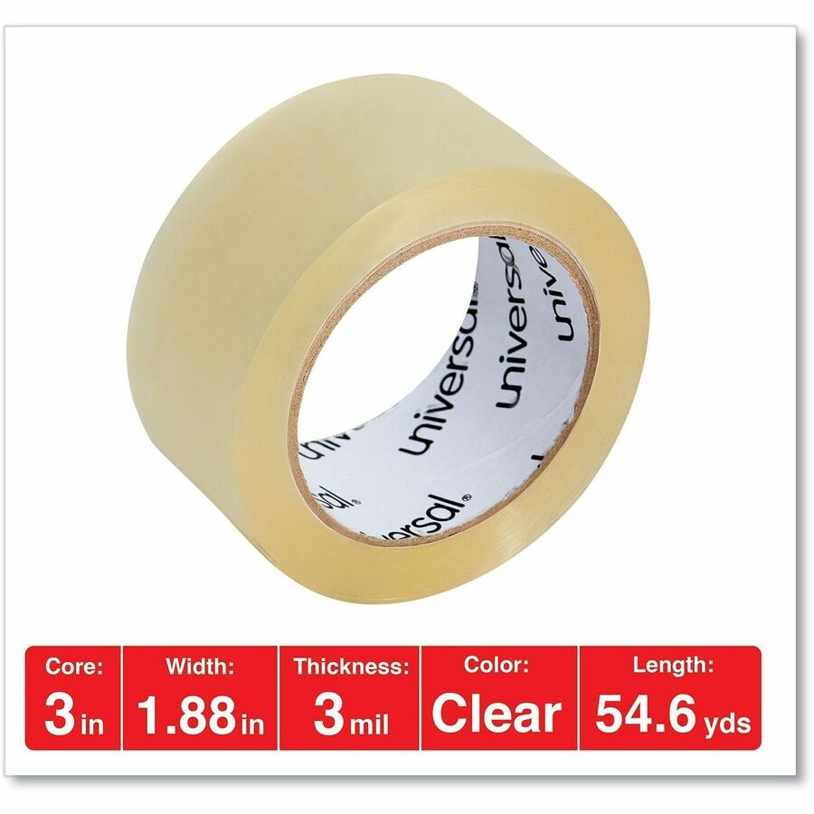 Image of Universal UNV99000 Heavy-Duty Box Sealing Tape, 3" Core, 1.88" x 54.6 yds, Clear, 36/Carton